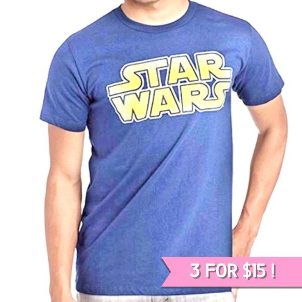 STAR WARS•Yellow Logo•Blue Graphic Cotton T Shirt